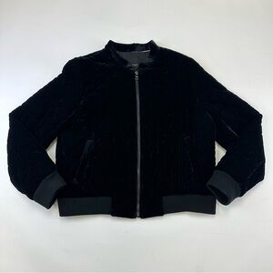 Banana Republic black velvet quilted bomber Womens Large zip front pockets Glam